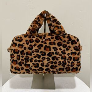 Leopard Real Shearling Lambskin Top Handles Bag/Large Baguette Bag/Crossbody